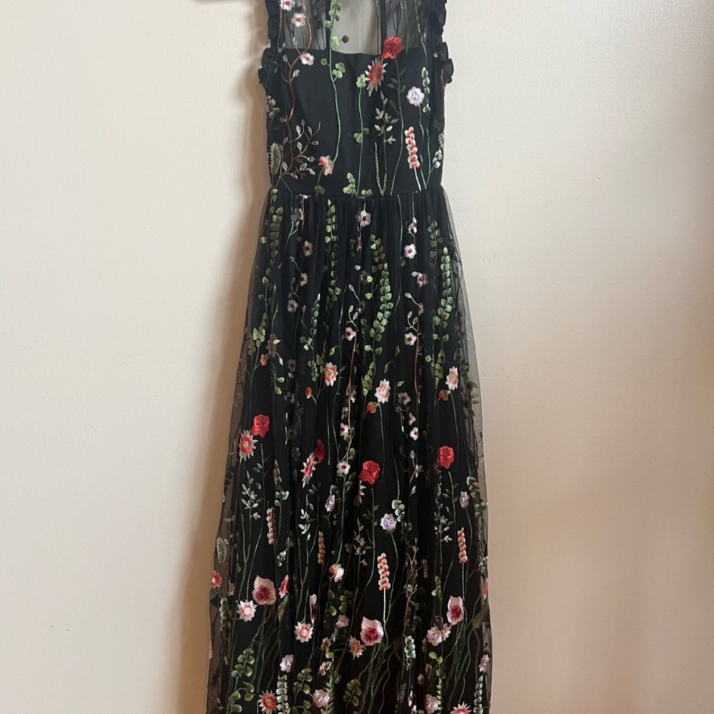 Floral Embroidered Black Dress